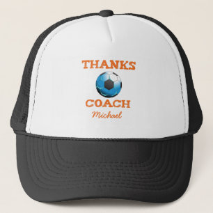 Casquette Entraîneur de Football Merci, Orange sur Turquoise
