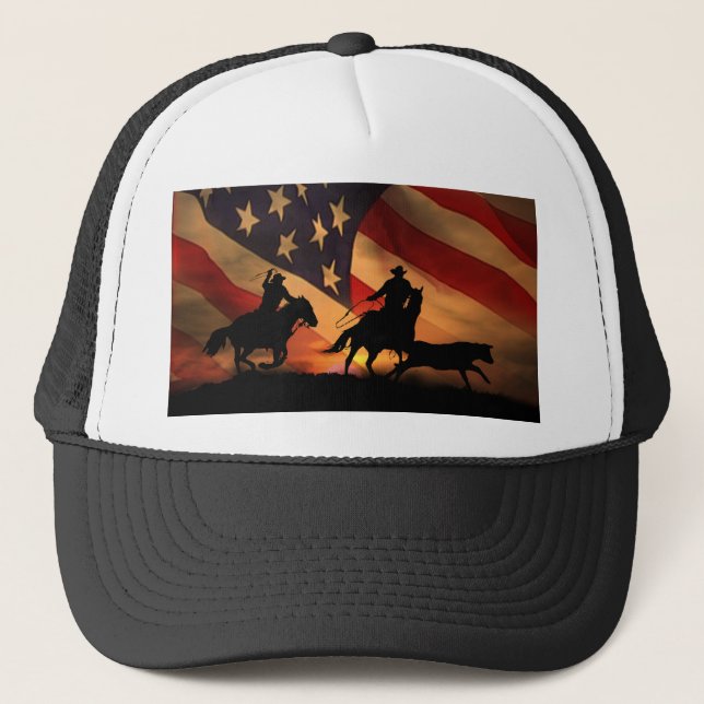 Casquette Équipe Cowboy Roping Rodéo Patriotique Pays Rustiq (Devant)