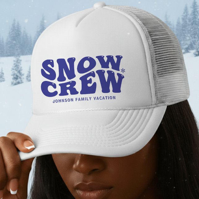Casquette Équipe de neige Voyage de vacances d'hiver en fami (Snow Crew Winter Family Vacation Trip Blue Trucker Hat
)