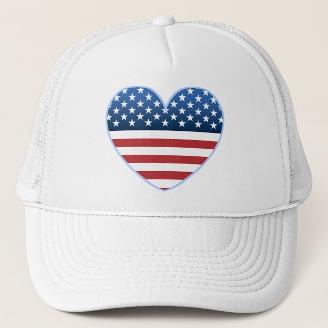 Casquette États-Unis Coeur Drapeau Trucker Chapeau (Devant)