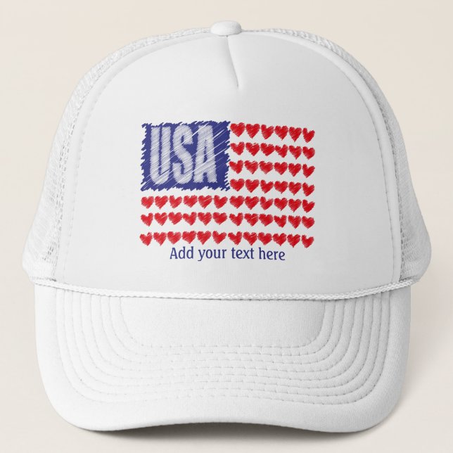 Casquette États-Unis - Coeurs drapeau personnalisés (Devant)