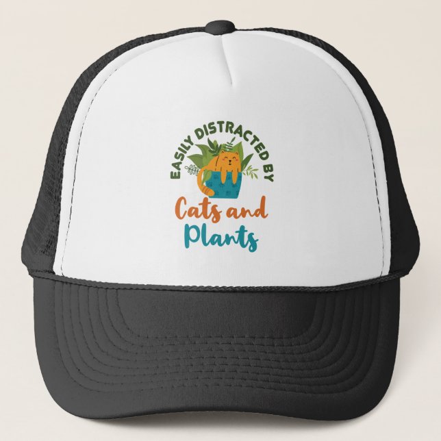 Casquette Facilement distrait par les chats et Amoureux de l (Devant)