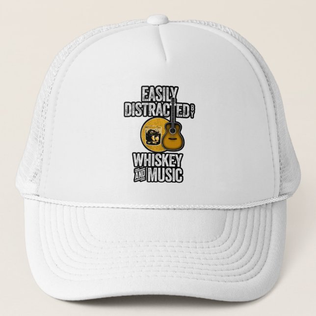Casquette Facilement distrait par Whiskey et la musique (Devant)