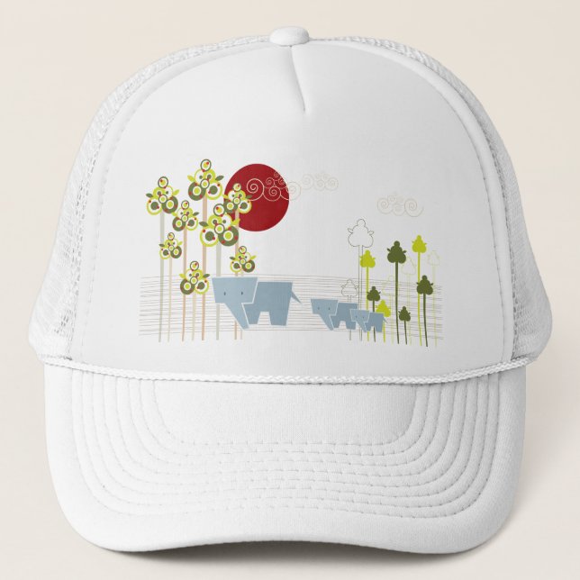 Casquette Famille D'Éléphants Whimsical Dans La Forêt Et Le  (Devant)