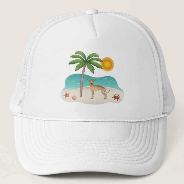 Casquette Fawn Italien Greyhound À Tropical Summer Beach (Devant)