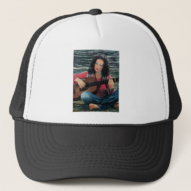 Casquette Femme Jouant De La Musique Avec Guitare Acoustique (Devant)