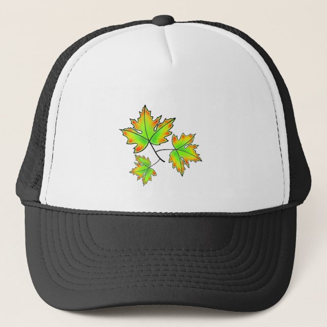 Casquette Feuille d'érable, botanique, rouge orange feuilles (Devant)