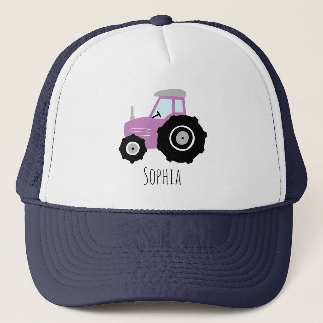 Casquette Filles mignonne pourpre tracteur de ferme et nom E (Devant)