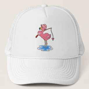 Casquette Flamant rose à la pêche avec canne à pêche