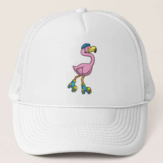 Casquette Flamant rose de patinage avec patins et casque (Devant)