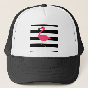 Casquette Flamant rose noir et blanc de rose de rayure