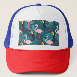 Casquette Flamant rose, toucan : motif de feuilles tropicale