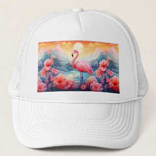 Casquette Flamant rose tropical avec fleurs-76280