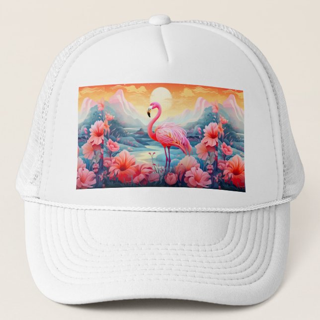 Casquette Flamant rose tropical avec fleurs-76280 (Devant)
