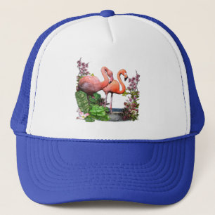 Casquette Flamants roses roses et Plantes verts