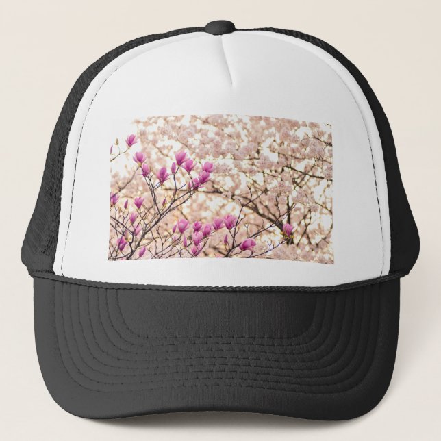 Casquette Fleur de printemps rose pourpre en floraison (Devant)