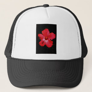 Casquette Fleur d'Hibiscus rouge rose chaud sur noir
