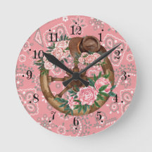 Casquette Fleur Rose Pays Wagon Roue Horloge mural