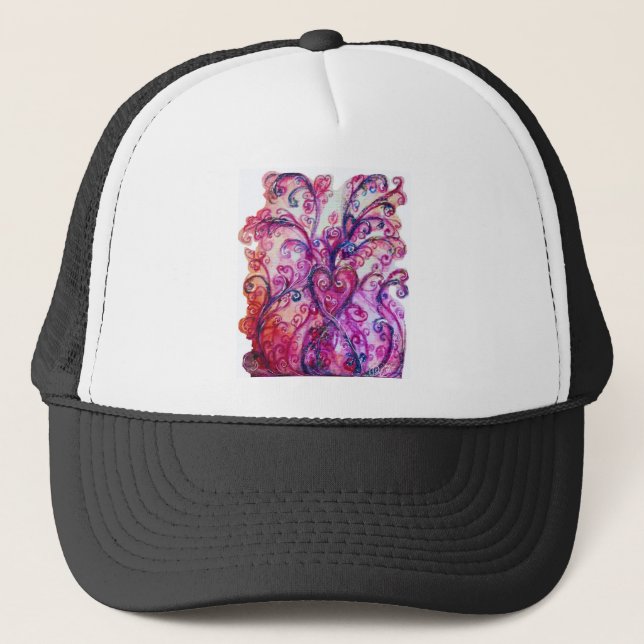 Casquette FLEURS BLANCHES rose vif bleu rouge (Devant)