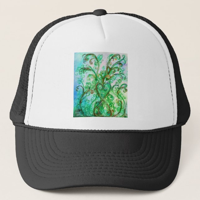 Casquette FLEURS BLANCHES vert vif bleu jaune (Devant)