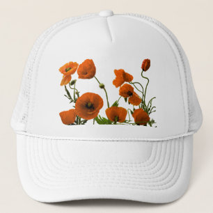 Casquette Fleurs de pavot orange Aquarelle Blanc floral