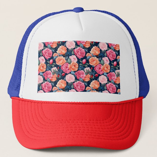 Casquette Fleurs florales roses Motif-80037 (Devant)
