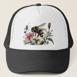 Casquette Fleurs roses Pollinantes D'Abeilles Occupées