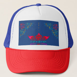 Casquette floral blanc folk art coloré ditsy fleurs bleu