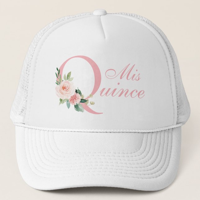 Casquette Floral rose pâle Mis Quince Quinceanera (Devant)