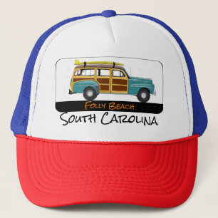 Casquette Folly Beach, Caroline du Sud Surf Woody Trucker Ha