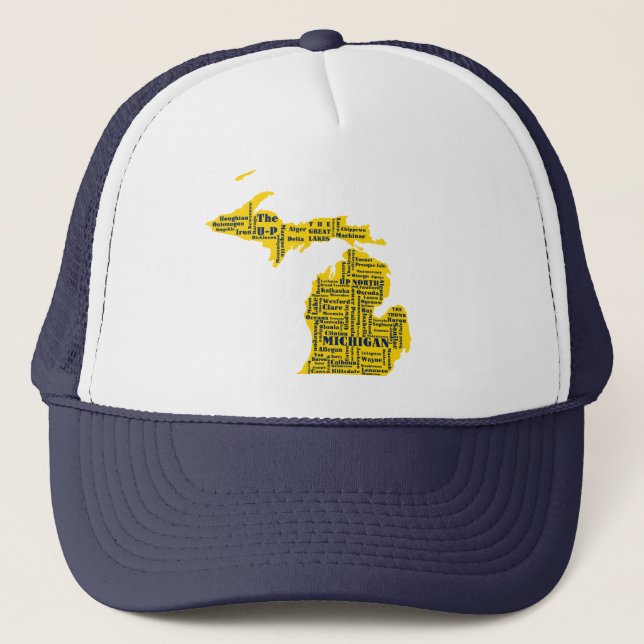 Casquette Fun Yellow et Navy Blue State of Michigan villes (Devant)