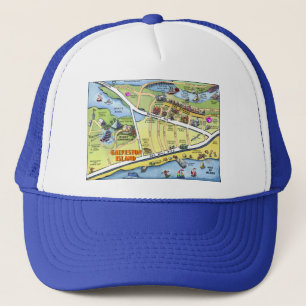 Casquette Galveston Texas Cartoon Map