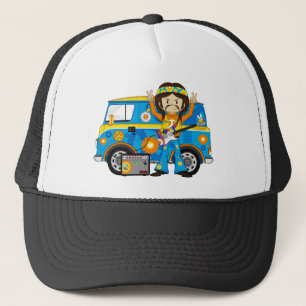 Casquette Garçon hippie avec la guitare et camping-car