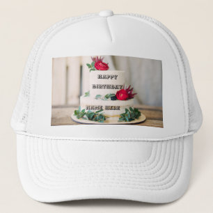 Casquette Gâteau de rose rouge doux avec Joyeux Anniversaire