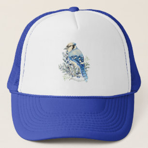 Casquette Geai bleu aquarelle Oiseaux Myrtilles Art de campa
