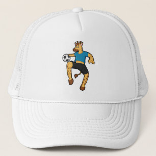 Casquette Giraffe en joueur de football avec balle de footba