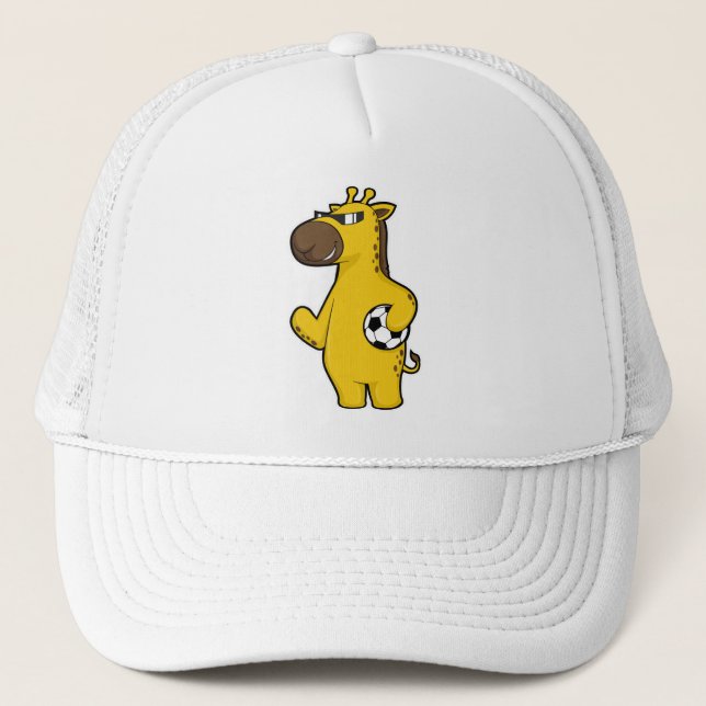 Casquette Giraffe en joueur de football avec balle de footba (Devant)