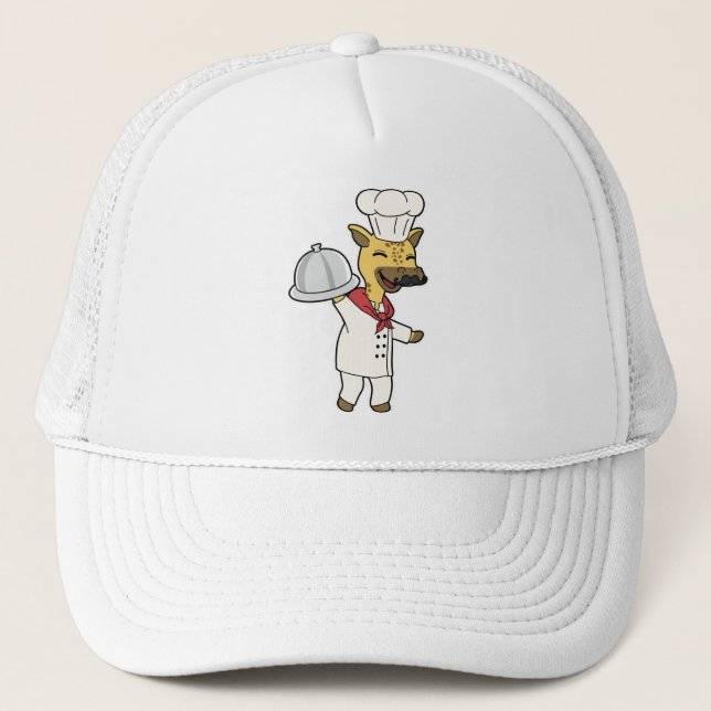 Casquette Giraffe en tant que chef avec tablier et plateau d (Devant)