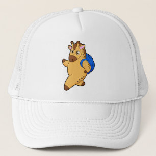 Casquette Giraffe en tant qu'étudiant avec sac à dos