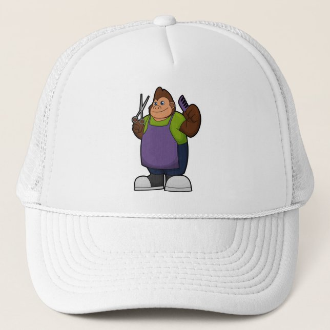 Casquette Gorilla comme coiffeur avec ciseaux et peigne (Devant)