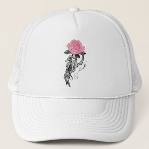 Casquette Goth Squelette Main Avec Rose Rose Rose   Décès à 