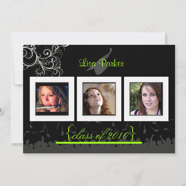 Casquette + Gown + Swirls Graduation Invitation /  (Devant)