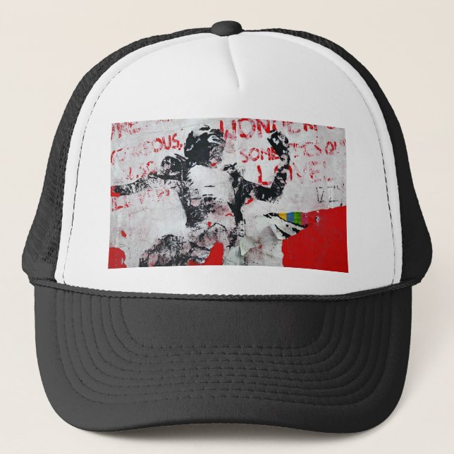 Casquette Graffiti rouge et blanc défraîchi avec crayon afri (Devant)