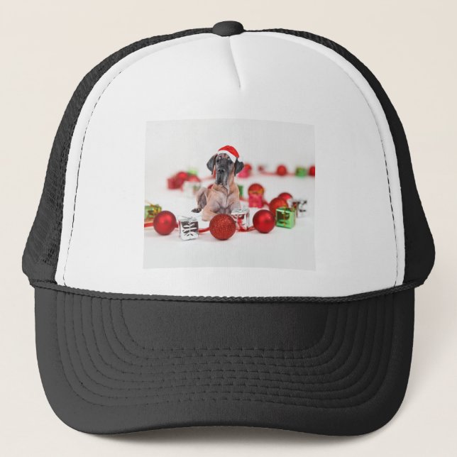 Casquette Grand chien Danois avec ornements de Noël Cadeaux (Devant)