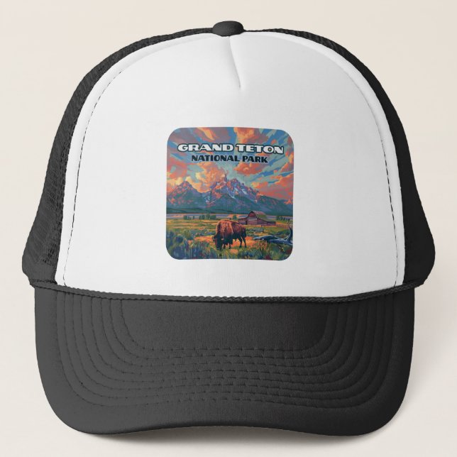 Casquette Grand Teton National Park Mountains Bison Wyoming (Devant)