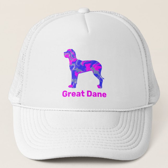 Casquette Grande Dane Chien Silhouette Hot Rose & Blue (Devant)