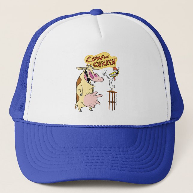 Casquette Graphique souriant de vache et de poulet (Devant)