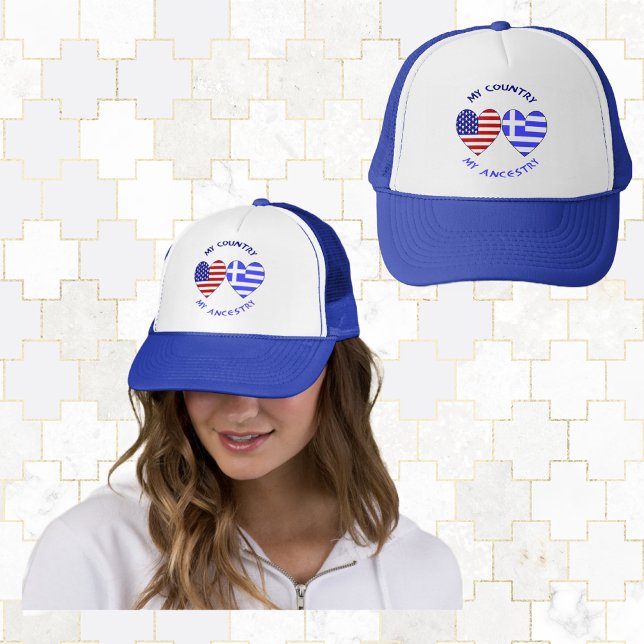 Casquette Grèce USA Drapeaux Coeurs Mon pays Mon ancêtre (Créateur téléchargé)