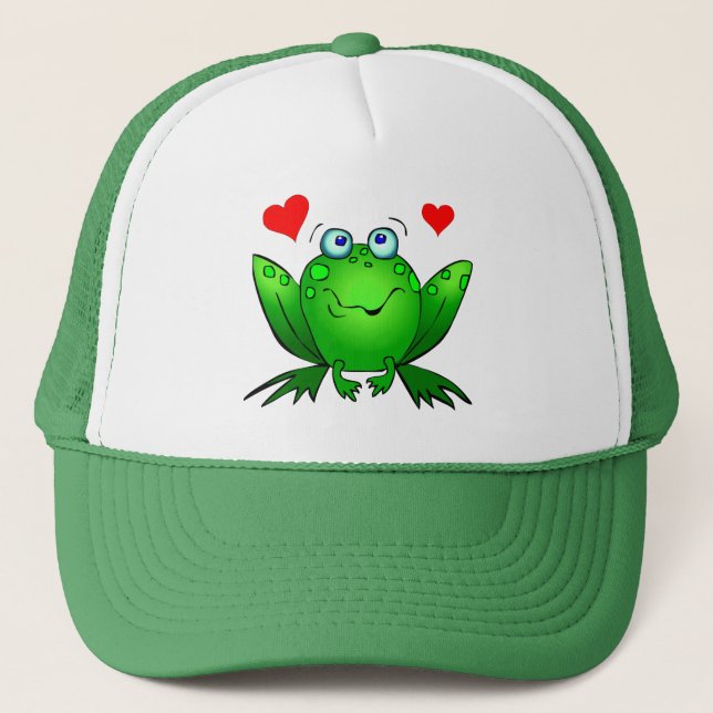 Casquette Grenouille caricaturale verte Cute Smile Hearts Tr (Devant)