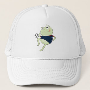 Casquette Grenouille comme joueur de football avec balle de 